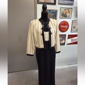 St John Evening Marie Gray Paillette Dress Suit White Black Sparkles Stunning 12